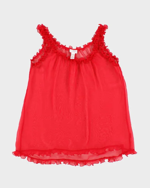 90s La Senza Red Mesh Ruffle Slip Dress - S