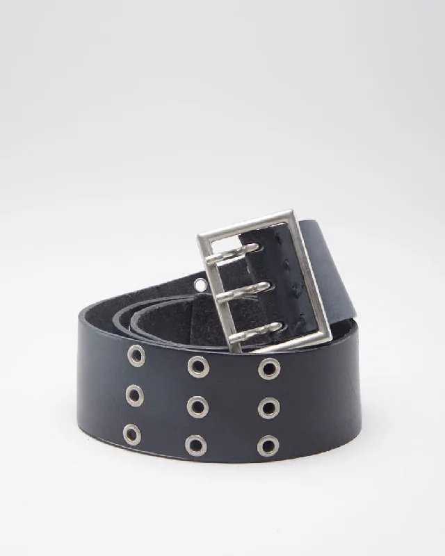 90's Triple Prong Black Leather Belt - 40