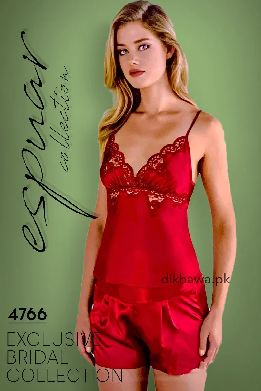 Espuar - Exclusive Bridal Wedding Honeymoon 2Pc Short Nighty Cami Set Maroon 4766 - Turkish Brand