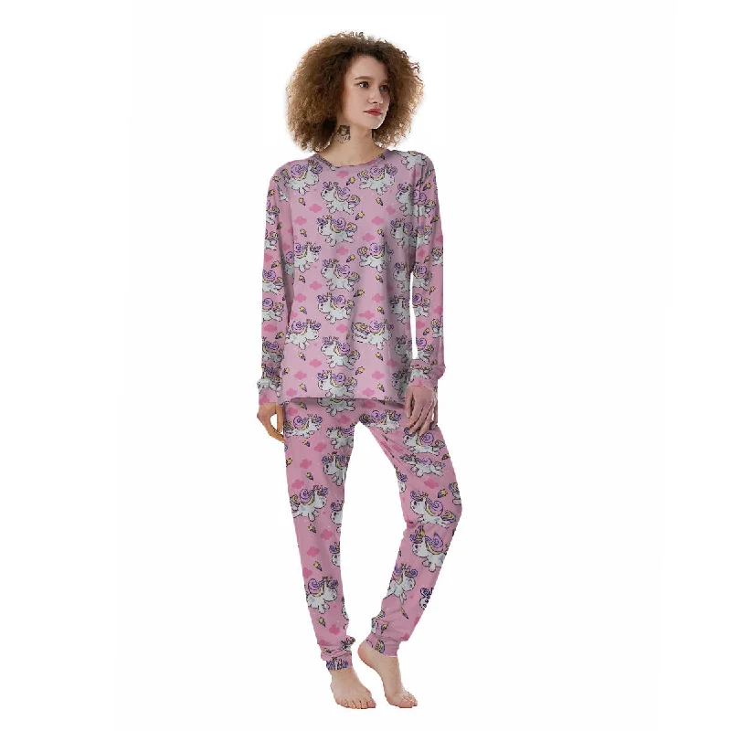 Unicorn White Girly Print Pattern Women's Pajamas