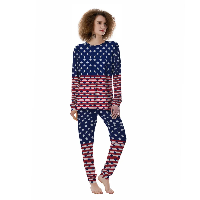 USA Blue And White Star Print Pattern Women's Pajamas