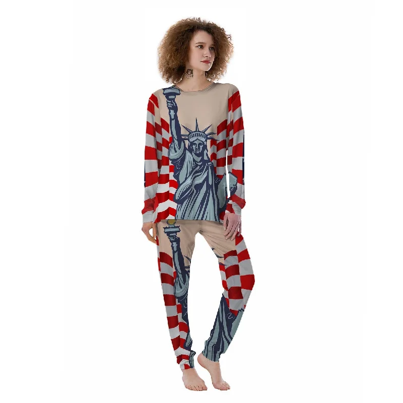 USA Flag Statue of Liberty Print Women's Pajamas