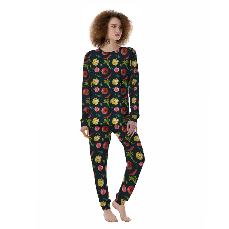 Vegan Watercolor Print Pattern Women's Pajamas