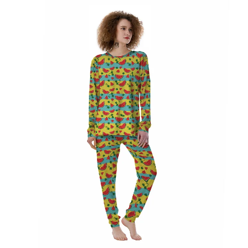 Watermelon Pieces Yellow Print Pattern Women's Pajamas