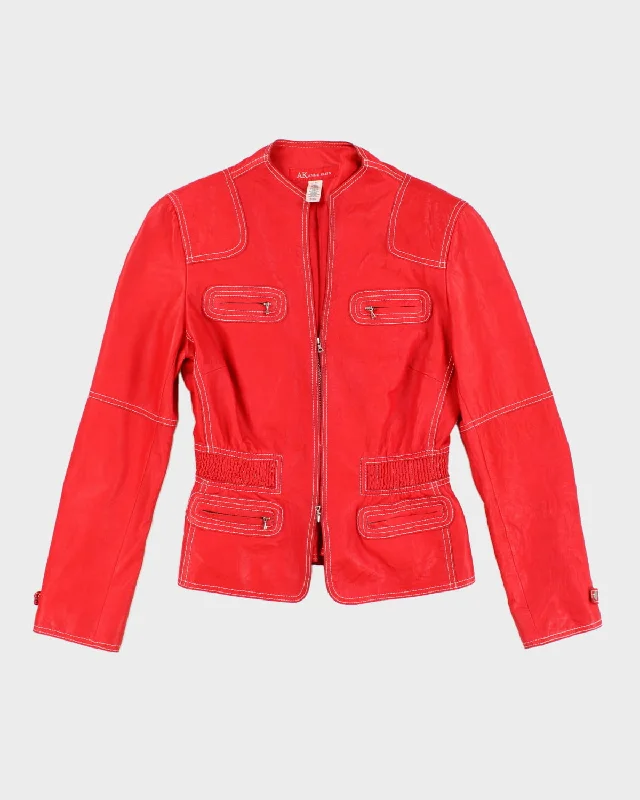 Y2K 00s Anne Klein Red Leather Jacket - M