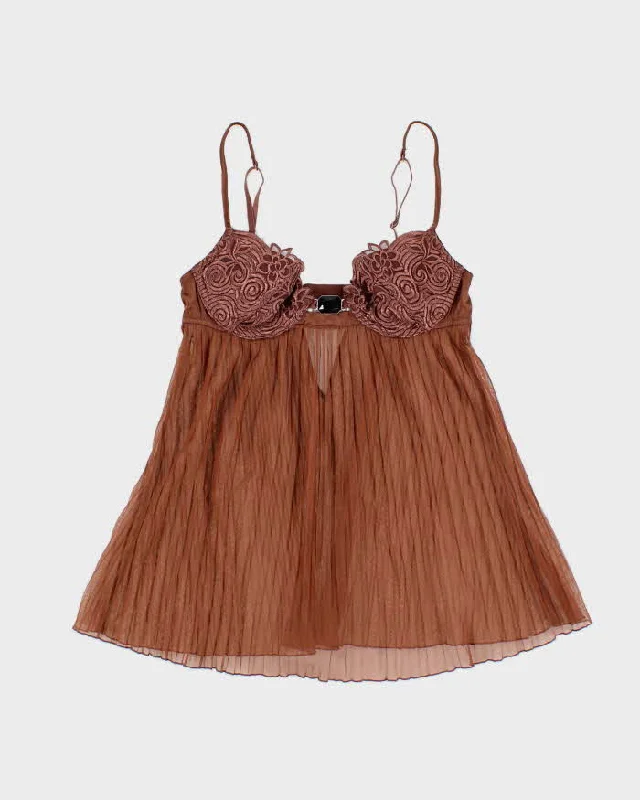 Y2k 00s La Senza Brown Mesh Lingerie Cami - S