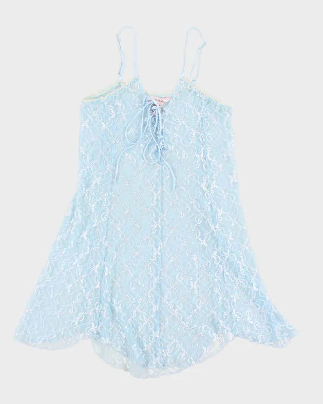 Y2k 00s La Vie En Rose Blue Mesh Slip Dress - M