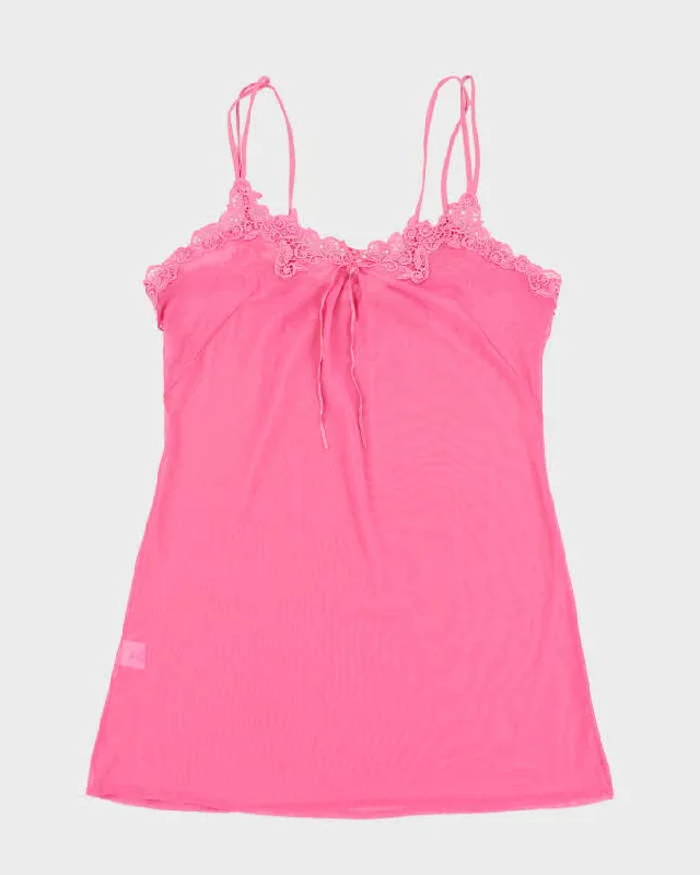 Y2k 00s Pink Mesh Slip Dress - XL