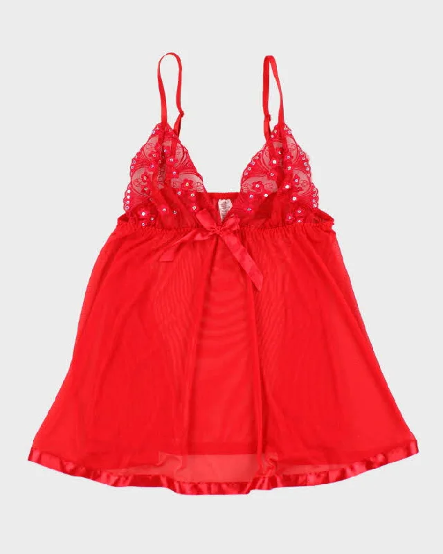 Y2k 00s Red Mesh Sequin Lingerie Cami - L