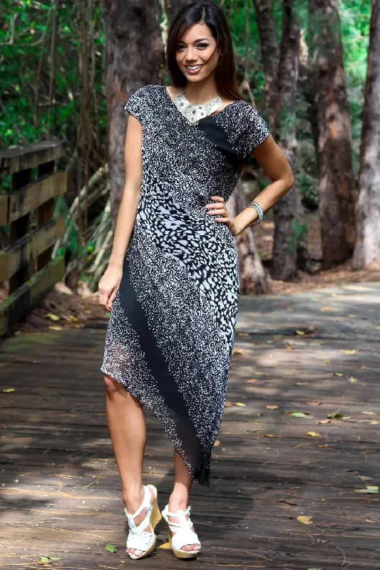 Cap Sleeve V Neck Asymmetrical Dress in Animal Print | Animal Print Dresses