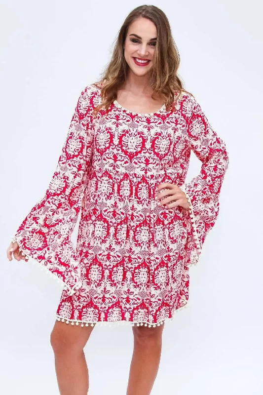 Multi Colored Full Sleeved Beach Cover Up Dress