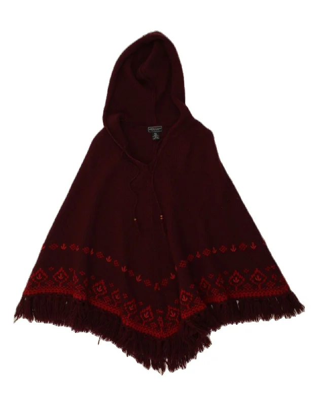 AMERICAN EAGLE Womens Hooded Poncho Jumper UK 12 Medium Burgundy Fair Isle