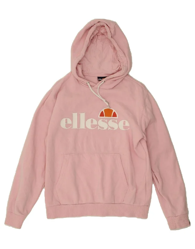 ELLESSE Womens Oversized Graphic Hoodie Jumper UK 10 Small Pink Cotton