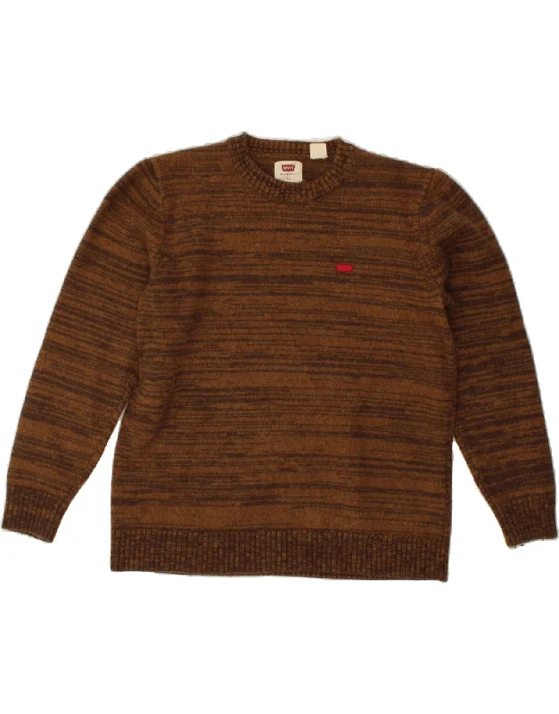 LEVI'S Womens Standard Crew Neck Jumper Sweater UK 18 XL Brown Striped