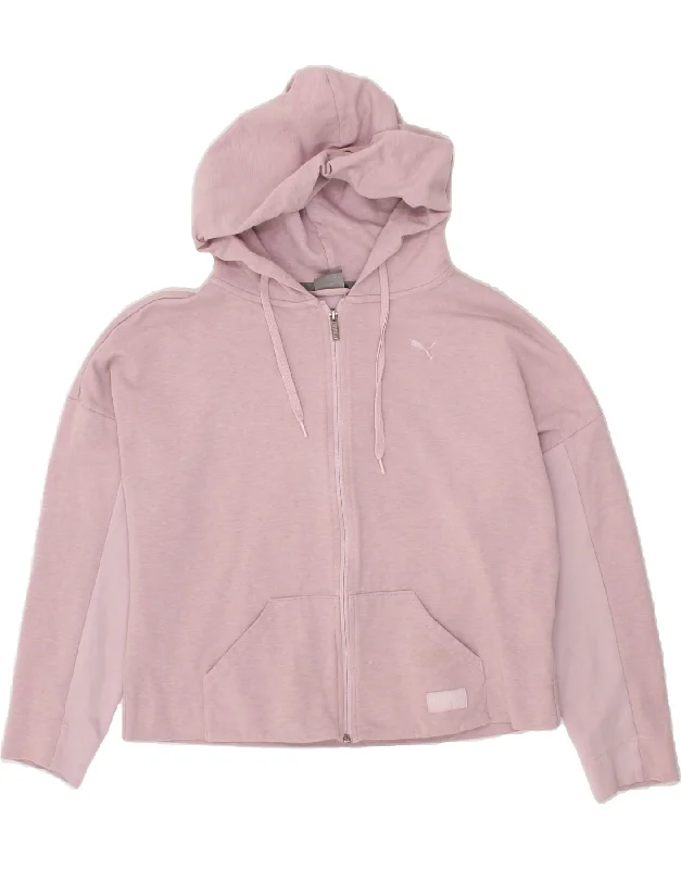 PUMA Womens Oversized Zip Hoodie Sweater UK 14 Large Pink Cotton