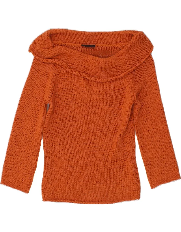 VINTAGE Womens 3/4 Sleeve Roll Neck Jumper Sweater UK 10 Small Orange