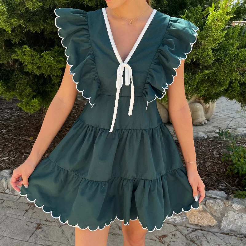 Belle in Bows V-Neckline Scalloped Bow Dress