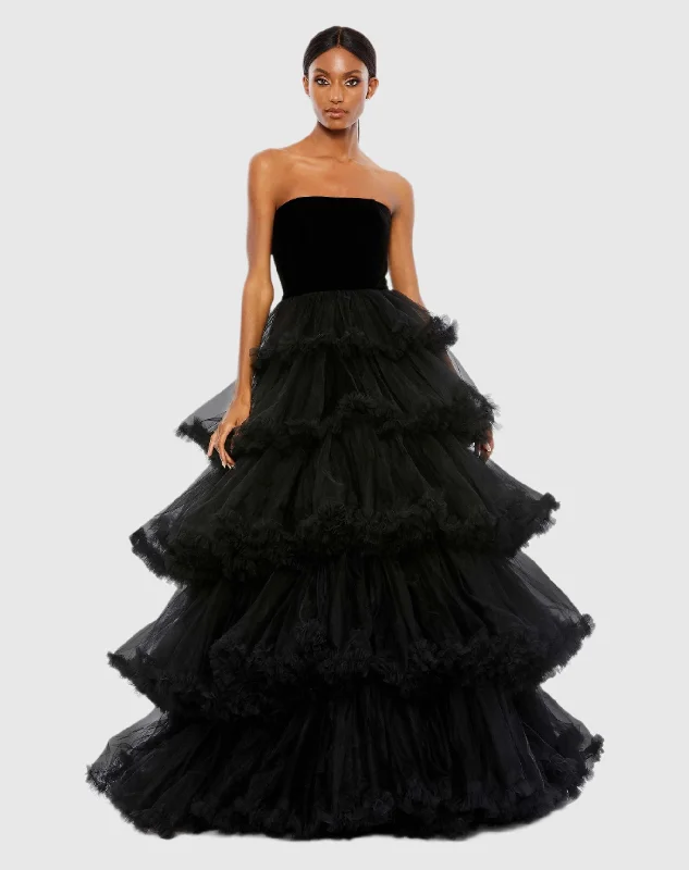 Strapless Tiered Ruffle Ballgown