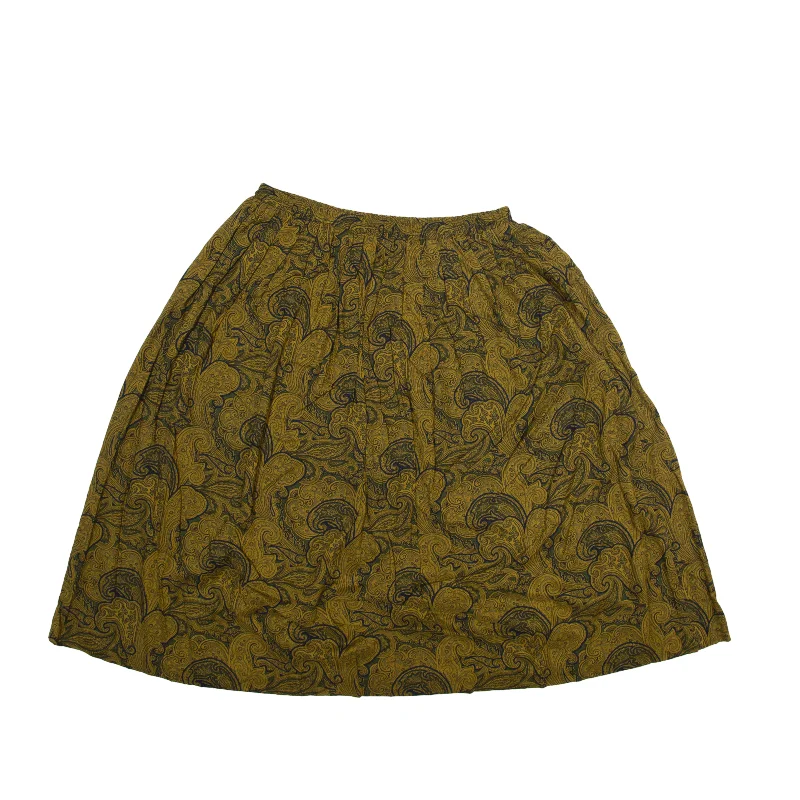 LESLIE FAY Knee Length Flare Skirt Green 90s Paisley Womens M