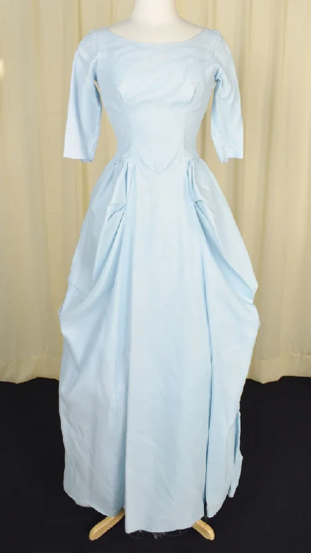 1960s Vintage Blue Rosette Maxi Dress