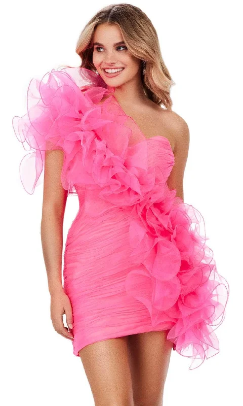 Ashley Lauren 4672 - Asymmetrical Organza Ruffle Cocktail Dress