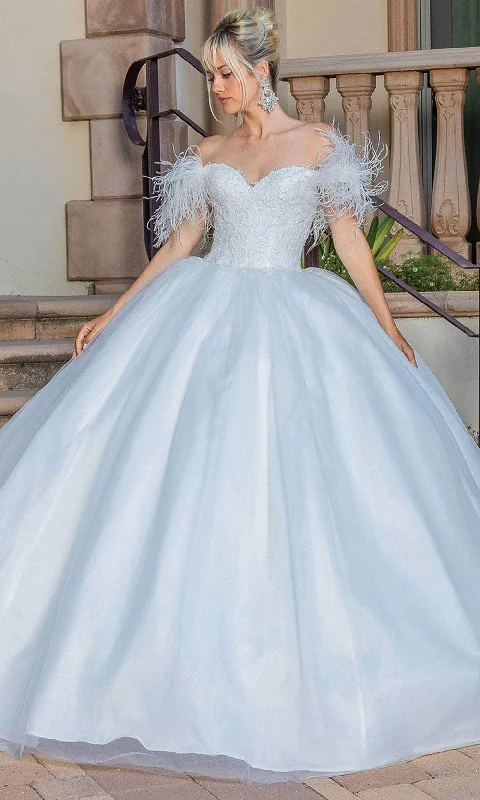 Dancing Queen 0243 - Off-Shoulder Feather Detailed Ballgown