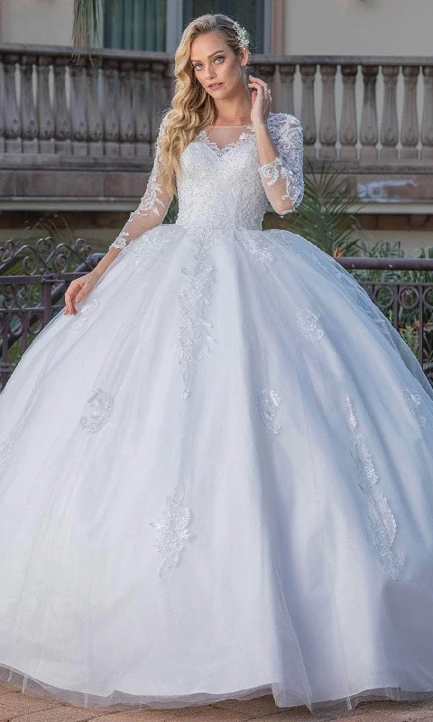 Dancing Queen 0264 - Embroidered Sheer Long Sleeve Ballgown