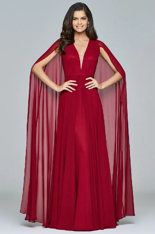 Faviana S8087 V-Neck Chiffon Caped Gown - 1 pc Black in Size 14 and 1 pc Navy in Size 16 Available