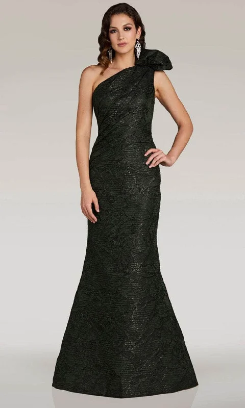 Feriani Couture 18356 - Printed Asymmetrical Neck Evening Gown