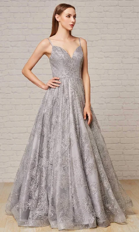 J'Adore Dresses - J18022 Floral Glitter Print A-Line Gown