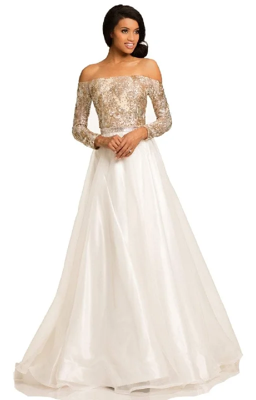 Johnathan Kayne - Sequined Off Shoulder Gossamer Ballgown - 1 pc Ivory/Champagne In Size 10 Available