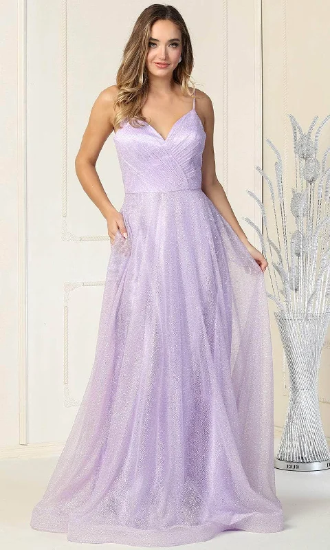 May Queen MQ1838 - Sleeveless Glittered Tulle Surplice Evening Gown