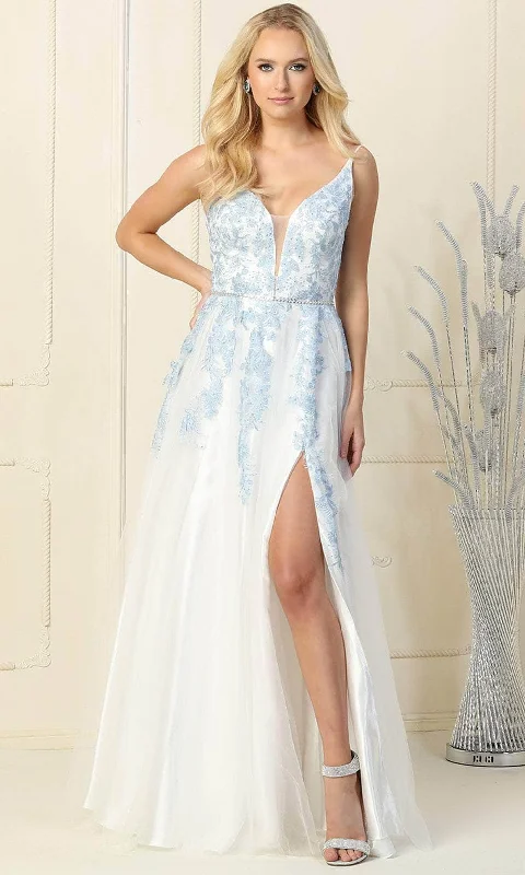 May Queen RQ7908 - Sleeveless Plunging Neckline A Line Gown