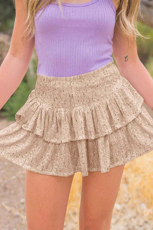 Mini Tiered Sequined Folded Skirt