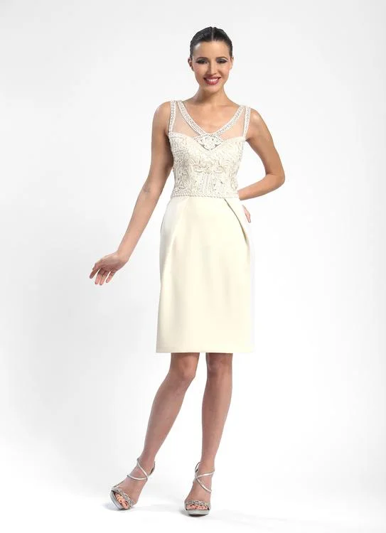 Sue Wong Sleeveless V-neck Beaded Cocktail Dress in Ivory N5200