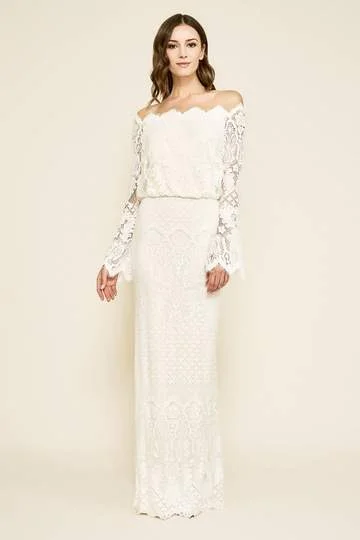 Tadashi Shoji - Off Shoulder Bell Sleeves Evening Dress - 1 pc Ivory In Size 2 Available