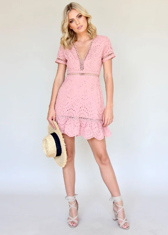 Always You Eyelet Dress - Rose