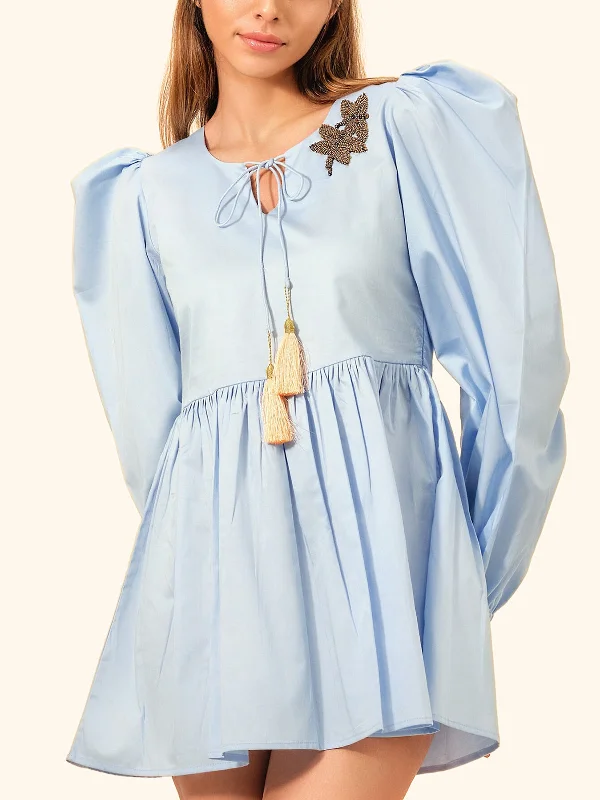 Cotton Satin Dress Sky Blue