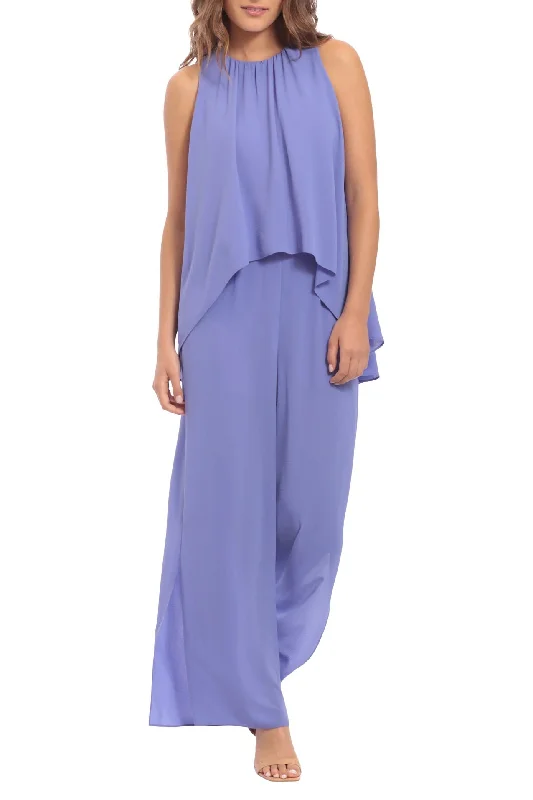 London Times Jewel Neck High Low Popover Jumpsuit