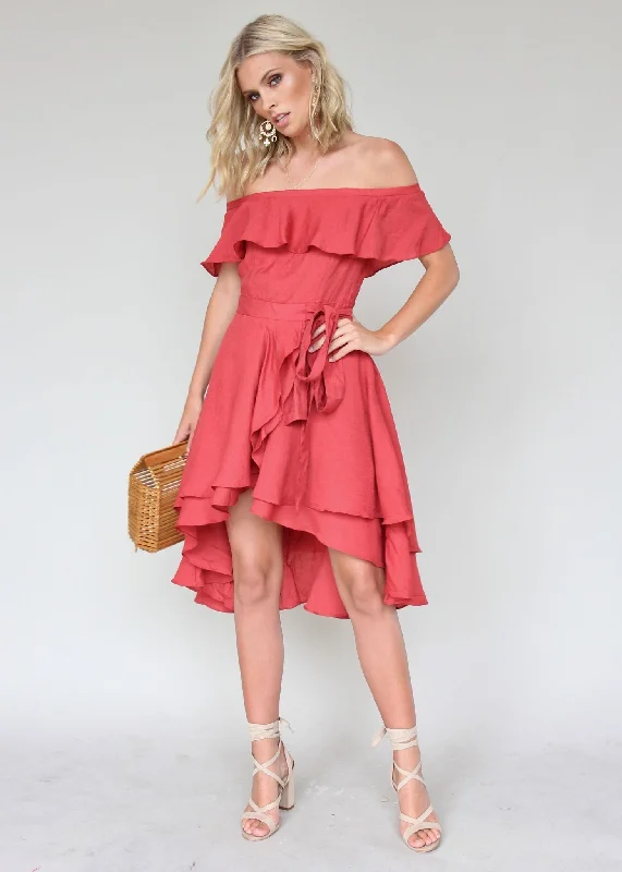 Senorita Off Shoulder Dress - Crimson