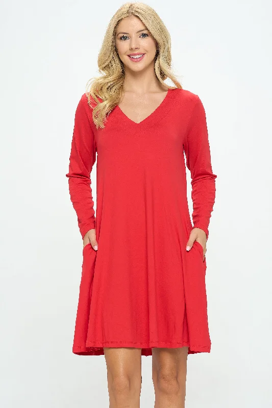 Women's V-neck Above The Knee Dress with Pockets