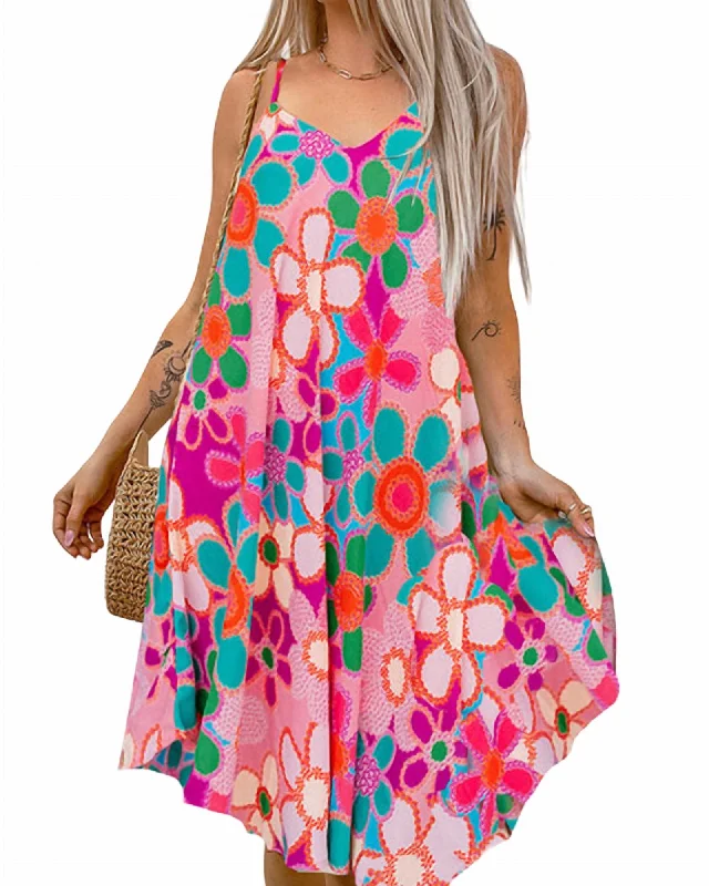 Cheery 70'S Floral Flowy Dress In Pink | Pink