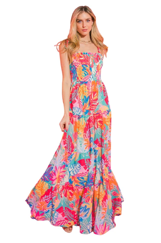 Flying Tomato Tropical Print Dress - Pink Blue