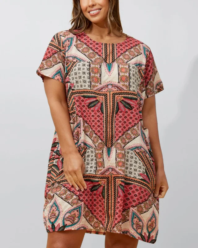 Lucia Dress Straight Loose Style Boho Print | Multicolor