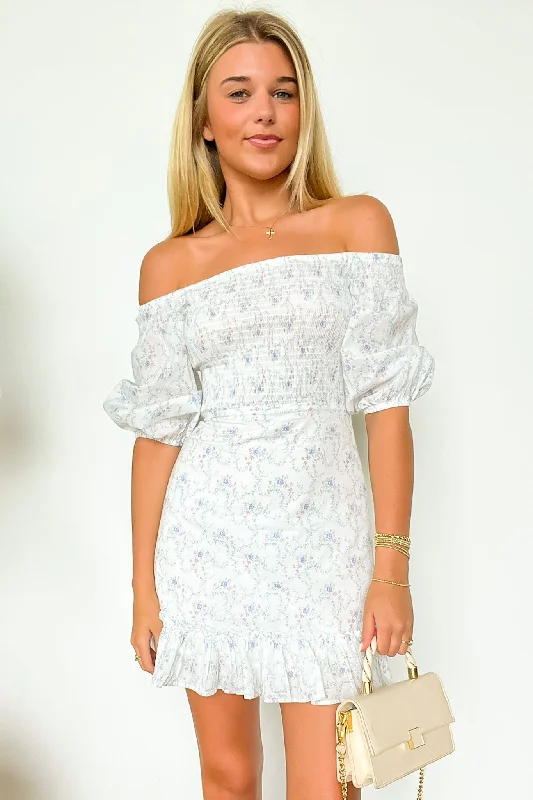 Sweetest Grace Off Shoulder Smocked Floral Dress - FINAL SALE