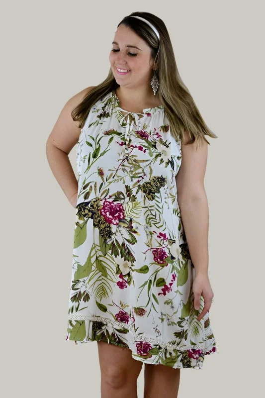 Umgee Floral Shift Dress - Cream