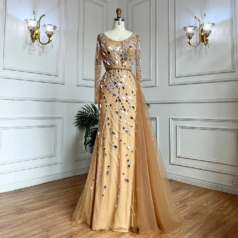 Serene Hill Muslim Nude Mermaid With Overskirt Beaded Long Evening Dresses Gowns For Woman  wedding Party 2024 LA71757