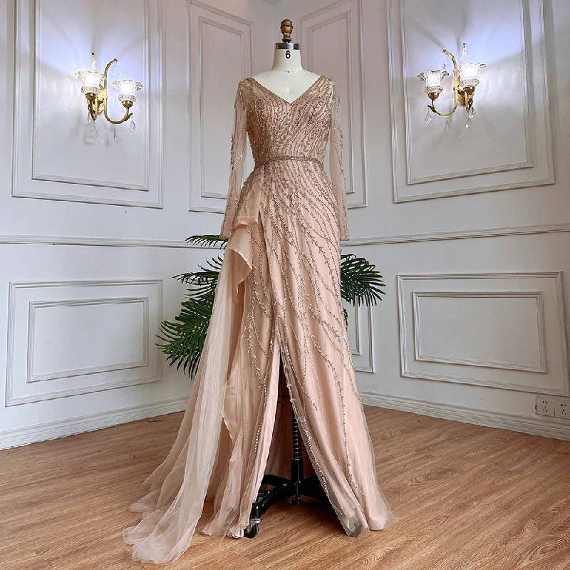 Serene Hill Nude Mermaid Sexy High Split With Skirt Beaded Long Evening Dresses Gowns For Women Wedding Party 2024 LA71944