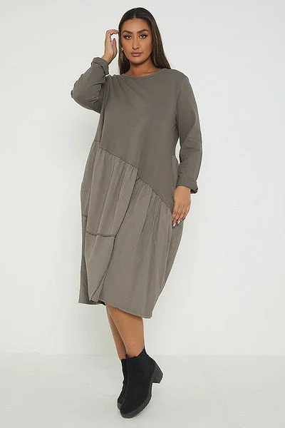 One Size Asymmetrical Skirt Long Sleeve Midi Dress