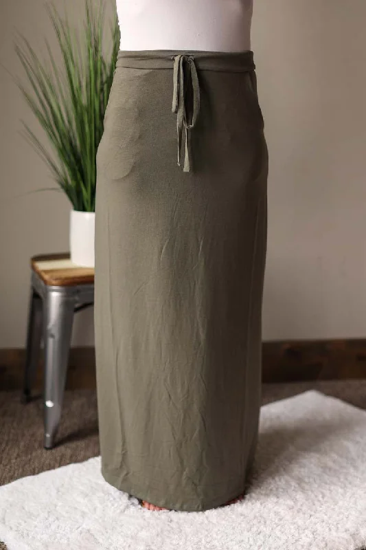 Light Olive Maxi Skirt With Pockets